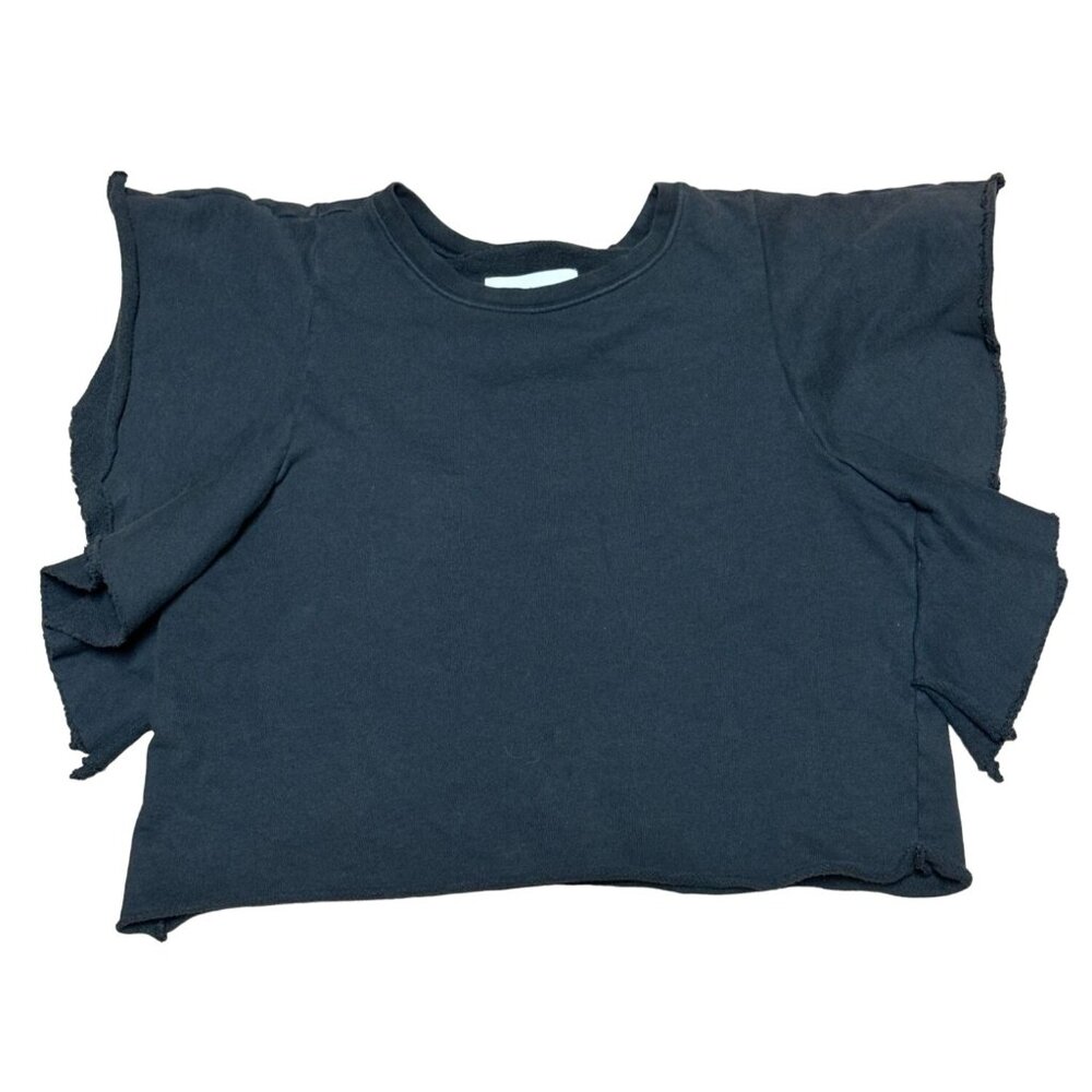 PISTOLA Flutter Sleeve Grey Fleece Scoop Neck‎ Crop Top Blouse Women's Small h2